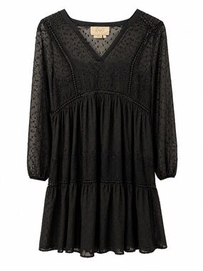 Moving Sale Black Boho Swiss Dot Lace Long Sleeve Mini Dress – Women's Size S/M